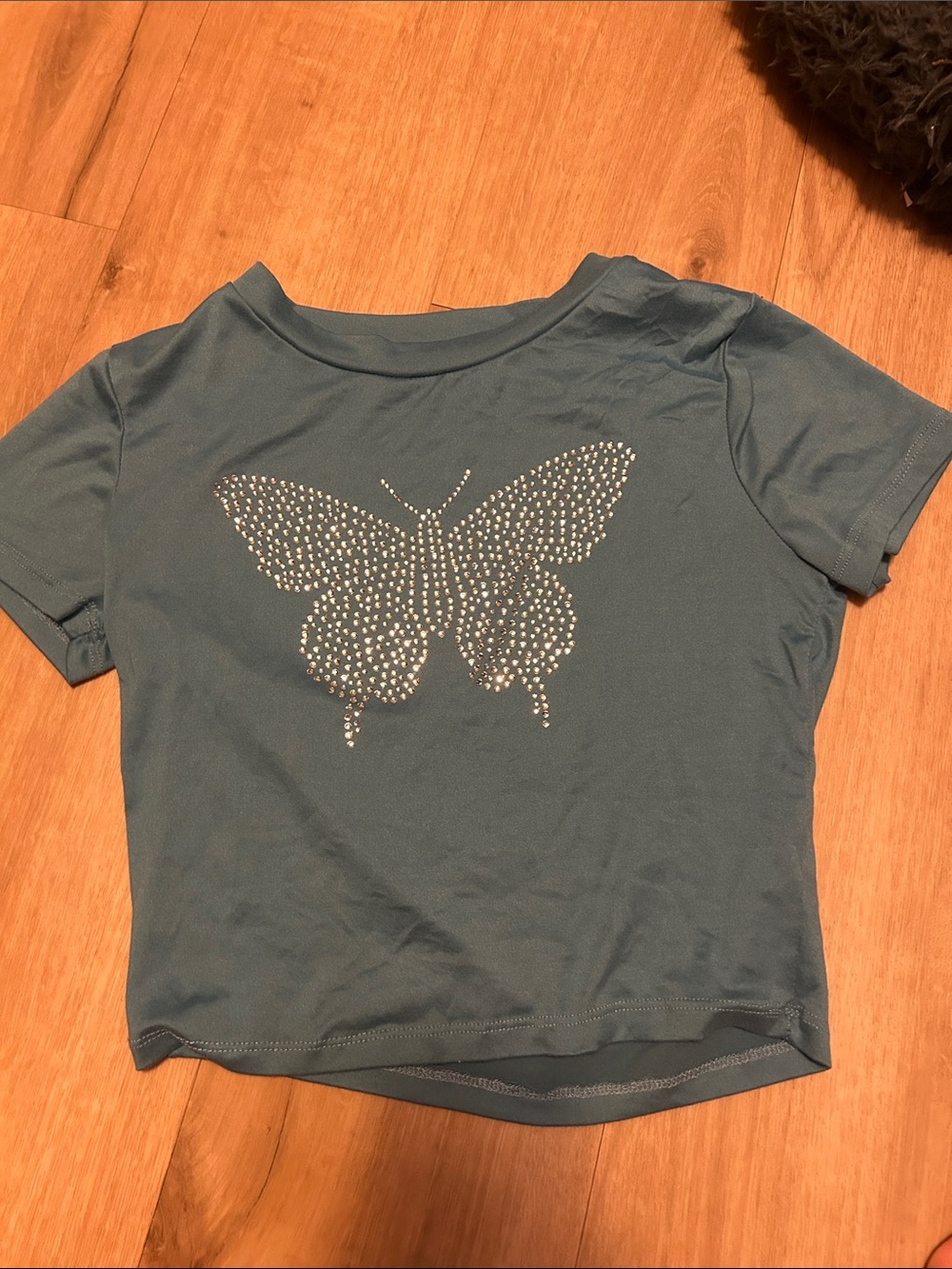 Charlotte Russe Teal Short Sleeve Tee with Rhinestone Butterfly